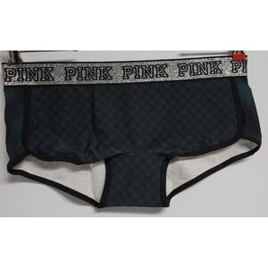 PINK Victoria's Secret Boy Short Womens Panty Large New Glitter Waistband Plaid